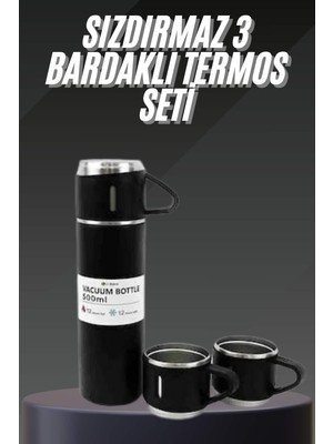 Renklime Termos Seti Paslanmaz Çelik 3 Bardaklı Vakumlu Termos Set 500 ml 12 Saate Kadar Isı Koruma