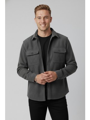 Rizzup Füme Cepli Likralı Kadife Kumaş Rahat Kesim Erkek Gömlek – Yumuşak Dokulu, Şık Tasarım Gömlek 2600759