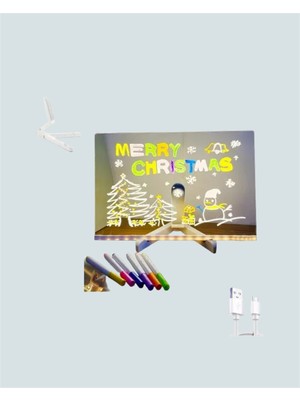 Renklime LED Işıklı Şeffaf Yazı Tahtası – Neon Etkili Akrilik Pano, Silinebilir, 7 Renkli Kalemli, 30X20 cm