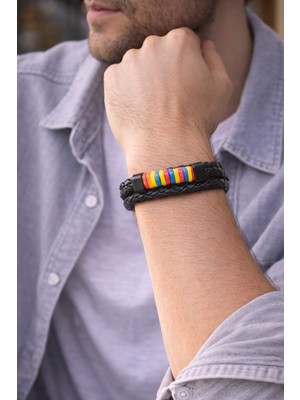 Herşey Nota Urban Spectrum – Multicolor Detaylı Hakiki Deri Erkek Bileklik