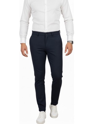 Rizzup Lacivert Dar Kesim Beli Lastikli Çizgi Dokulu Likralı Erkek Pantolon – Şık & Konforlu Tasarım 2600700