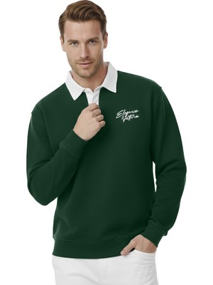 Rizzup Erkek Yeşil Relax Fit Içi Polarlı Polo Yaka Sweatshirt – Pamuklu Kalın Sweatshirt 2600762