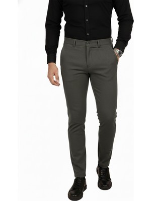 Rizzup Haki Dar Kesim Beli Lastikli Çizgi Dokulu Likralı Erkek Pantolon – Şık & Konforlu Tasarım 2600700