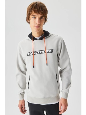 Lacoste Regular Fit Ayarlanabilir Kapüşonlu Baskılı Gri Erkek Sweatshirt