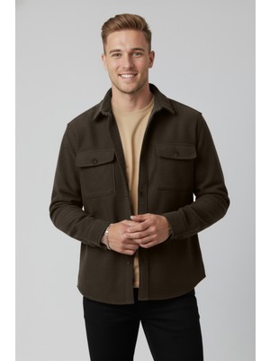 Rizzup Kahve Cepli Likralı Kadife Kumaş Rahat Kesim Erkek Gömlek – Yumuşak Dokulu, Şık Tasarım Gömlek 2600759