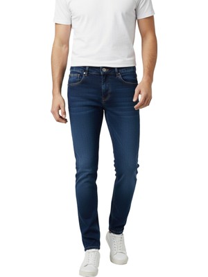 Rizzup Lacivert Likralı Dar Kesim Taşlanmış Kot Pantolon Slim Fit Erkek Jean Fermuarlı Kapama 2608444