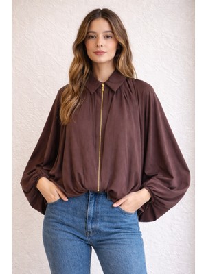 My Lunessa Yarasa Kol Premium Kumaş Poliviskon Bomber Ceket