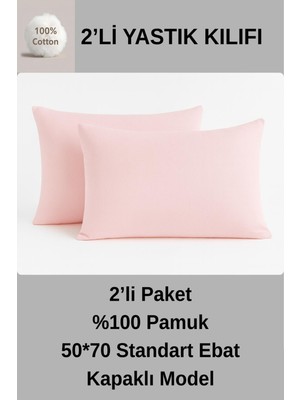 Renklime %100 Pamuk Yastık Kılıfı 50*70 ( 2 Adet) -Pembe