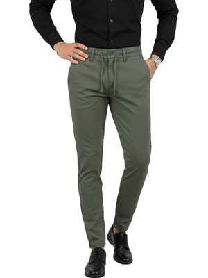 Rizzup Erkek Haki Likralı Beli Lastikli & Ipli Dar Kesim Şık Kumaş Pantolon 2600572
