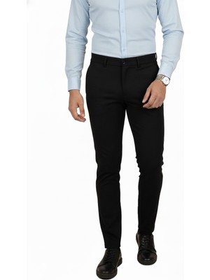 Rizzup Siyah Dar Kesim Beli Lastikli Çizgi Dokulu Likralı Erkek Pantolon – Şık & Konforlu Tasarım 2600700