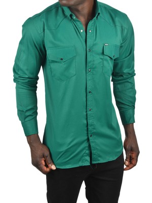 Rizzup Erkek Yeşil Slim Fit Dar Kesim Pamuklu Spor Gömlek Çıtçıtlı Likralı Gabardin Gömlek 2300421