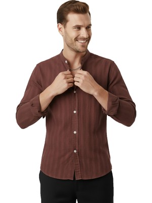 Rizzup Kahve Slim Fit Çizgili %100 Pamuk Erkek Gömlek – Nefes Alan Şık Günlük Gömlek 2602626