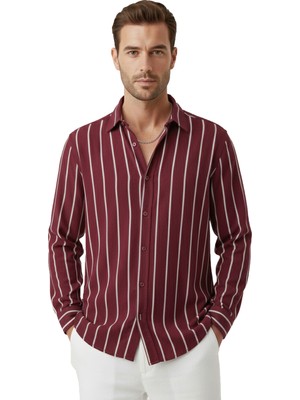 Rizzup Bordo Slim Fit Erkek Gömlek Kolay Ütülenen Nefes Alan Kumaş, Dört Mevsim Şıklık 2608515