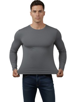 Rizzup Antrasit Dar Kalıp Likralı %90 Pamuk Erkek Sweatshirt – Vücuda Oturan Ince Penye Sweat 2300423