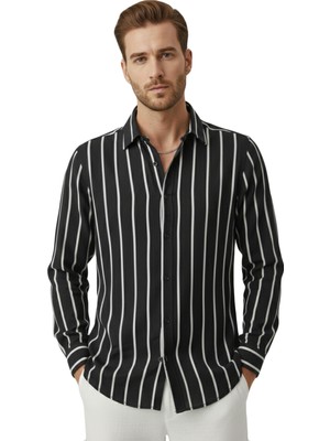 Rizzup Siyah Slim Fit Erkek Gömlek Kolay Ütülenen Nefes Alan Kumaş, Dört Mevsim Şıklık 2608515