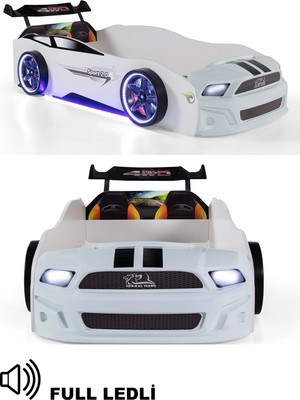 Ferramini Beyaz Arabalı Yatak Sport Mst Full Ledli Işıklı