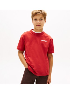 Tommy Hilfiger Puff Print Graphic Çocuk Kırmızı T-Shirt.xl0