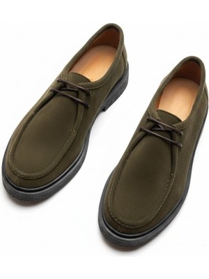 Ne&Ve Shoes Haki Süet Hakiki Deri Bağcıklı Kadın Casual Ayakkabı