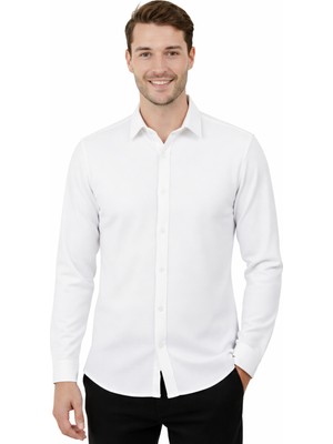 Rizzup Beyaz Slim Fit Erkek Gömlek Kolay Ütülenen Nefes Alan Kumaş, Dört Mevsim Şıklık 2608515