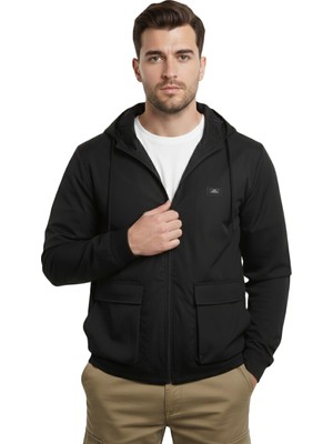 Rizzup Erkek Siyah Kapüşonlu Dar Kesim Yağmurluk Spor Mont – Fermuar Kapama Kapaklı Cepli Model 2600771