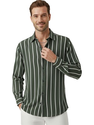 Rizzup Yeşil Slim Fit Erkek Gömlek Kolay Ütülenen Nefes Alan Kumaş, Dört Mevsim Şıklık 2608515