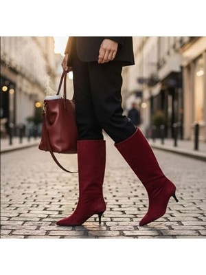 Ne&Ve Shoes Süet Hakiki Deri Körüklü Kadın Sivri Burun Çizme