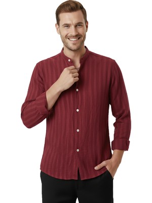 Rizzup Bordo Slim Fit Çizgili %100 Pamuk Erkek Gömlek – Nefes Alan Şık Günlük Gömlek 2602626