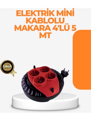 Renklime Kırmızı Renk 5 Metre 4’lü Kablolu Priz Makarası