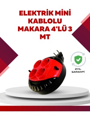 Renklime Kırmızı Renk 3 Metre 4’lü Kablolu Priz Makarası