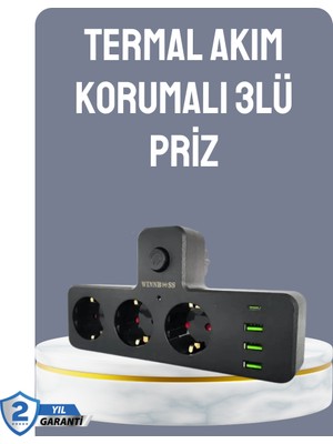 Renklime Anahtarlı Çoklu Priz 3 USB 1 Type-C Hızlı Şarj Destekli
