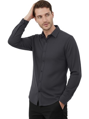 RizzUP Füme Modal Kumaş Likralı Rahat Kalıp Kırışmayan Ütü Gerektirmeyen Erkek Gömlek 2602629