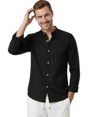 Rizzup Siyah Slim Fit Çizgili %100 Pamuk Erkek Gömlek – Nefes Alan Şık Günlük Gömlek 2602626