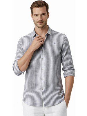 Rizzup Gri Slim Fit Çizgili %100 Pamuk Erkek Gömlek – Nefes Alan Şık Günlük Gömlek 2602626