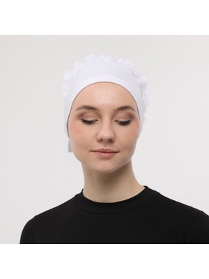 Sensu Önü Dikişli Arkadan Bağlamalı Topuz Dantelli Fırfırlı Tesettür Iç Bone