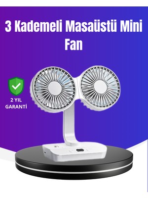 Datatek 720° Döner Çift Taraflı Masaüstü Vantilatör – USB Şarjlı Sessiz Fan