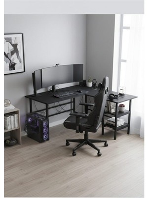 RetoDesign Siyah Köşe Oyuncu Çalışma Masası. Gaming Masa 8001