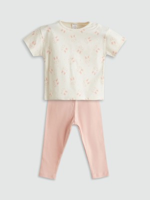 Lc Waikiki Yeni Sezon Bisiklet Yaka Baskılı Kız Bebek Tişört ve Şort 2'li