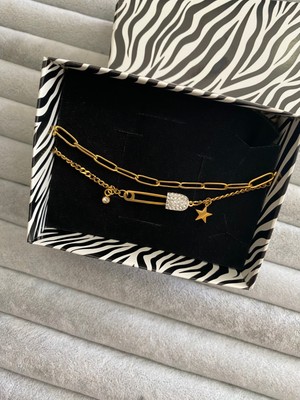 Pink Yıldız Detaylı Ikili Çelik Bileklik