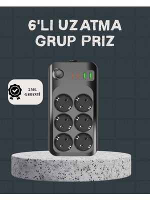 Renklime Termal Akım Korumalı 6’lı Uzatma Priz USB Type-C Hızlı Şarj 2500W