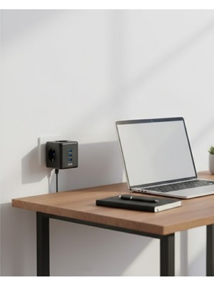Datatek Akım Korumalı Küp Priz 3 Priz Girişi ve 3 USB Şarj Özellikli