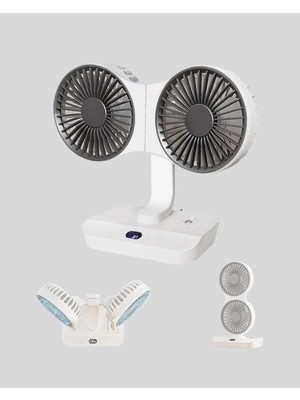 Renklime Çift Kafalı Masaüstü ve Duvar Tipi Sessiz USB Şarjlı Fan