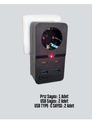 Renklime Akıllı Akım Dengelemeli Priz 2500W 4 USB Type C Çıkışlı