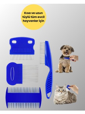 Renklime Kedi, Köpek ve Küçük Hayvanlar Için 4 Parça Ergonomik Tarak Takımı