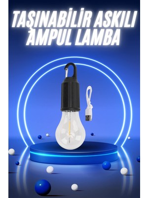 Renklime Taşınabilir Şarjlı LED Ampul Askılı Lamba Kamp Bahçe Lambası