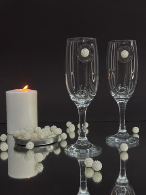 Renklime Şampanya Kadehi Beyaz Inci Böğürtlen  Figürlü 2'li