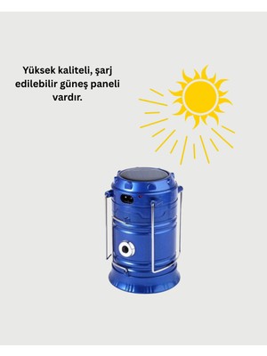 Renklime Şarj Edilebilir Güneş Enerjili Kızaklı Kamp Feneri – USB Çıkışlı, Katlanabilir, Dayanıklı ve Çok Fonksiyonlu