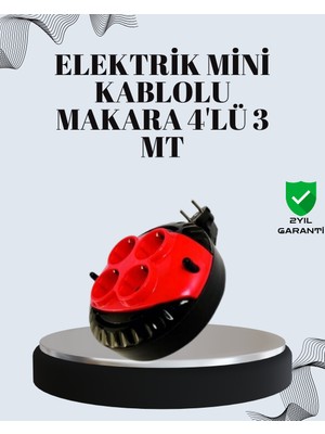Renklime 3 Metre Uzatma Kablolu 4 Prizli Makara Kırmızı