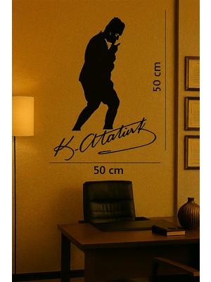 Renklime Ahşap Işleme Duvar Süsü- Atatürk Silüeti- 50 cm x 30 cm