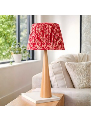 Bahar Aydınlatma Lennox Ahşap Gövde Pileli Kırmızı Başlık Dekoratif Abajur