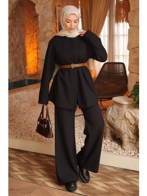 İmaj Butik Siyah Kemerli Ceket Pantolonlu Takım
